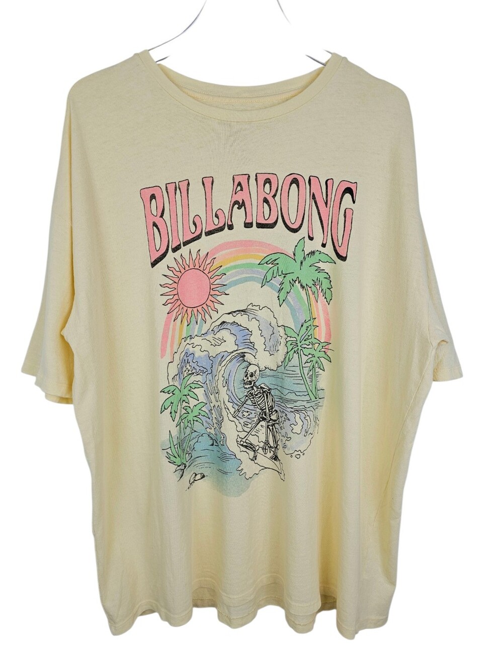 Billabong Oversized Yellow Surfing Skeleton T-Shirt Large